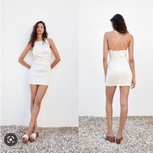 Zara white linen blend mini dress
